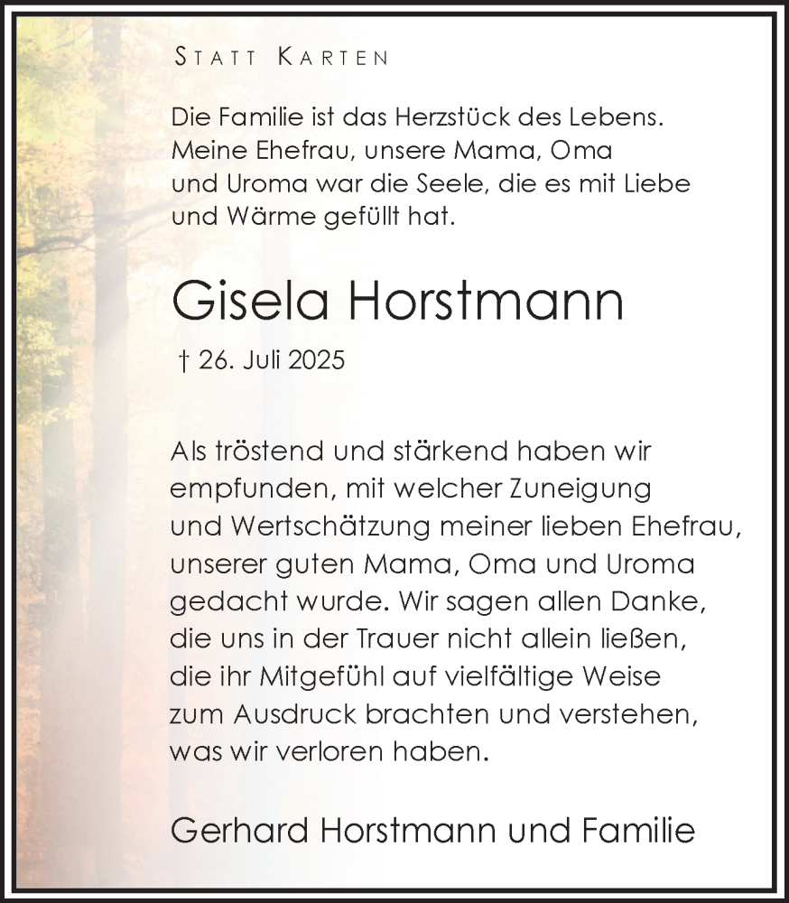  Traueranzeige für Gisela Horstmann vom 30.08.2025 aus Hellweger Anzeiger