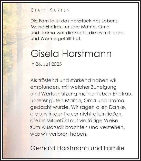 Traueranzeige von Gisela Horstmann von Hellweger Anzeiger