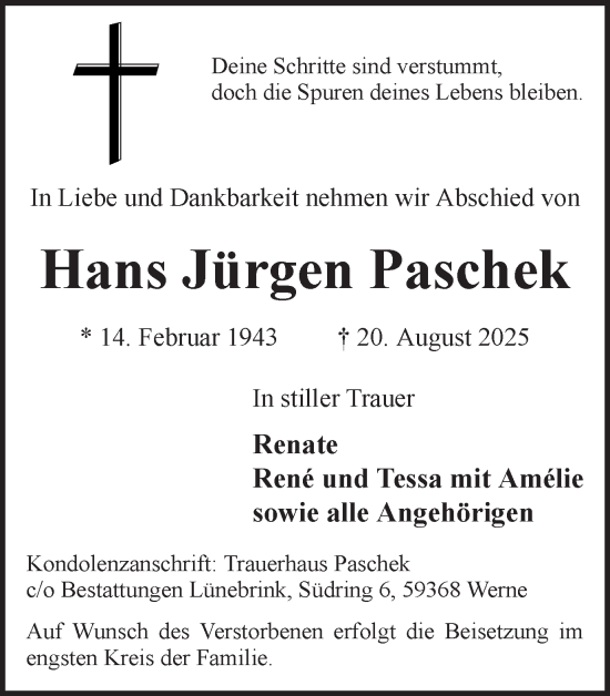 Traueranzeige von Hans Jürgen Paschek von Ruhr Nachrichten
