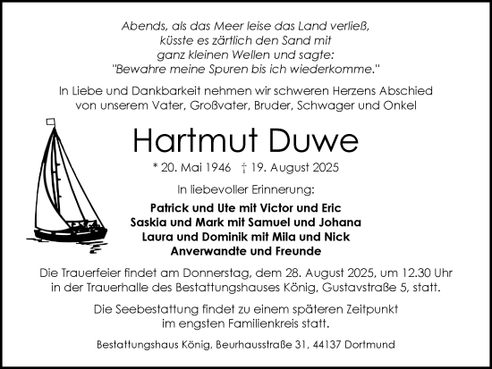 Traueranzeige von Hartmut Duwe von Ruhr Nachrichten