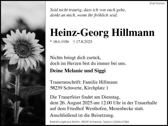 Traueranzeige von Heinz-Georg Hillmann von Ruhr Nachrichten
