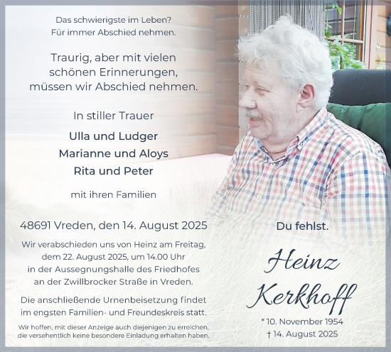 Traueranzeige von Heinz Kerkhoff von Münsterland Zeitung