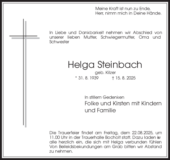 Traueranzeige von Helga Steinbach 