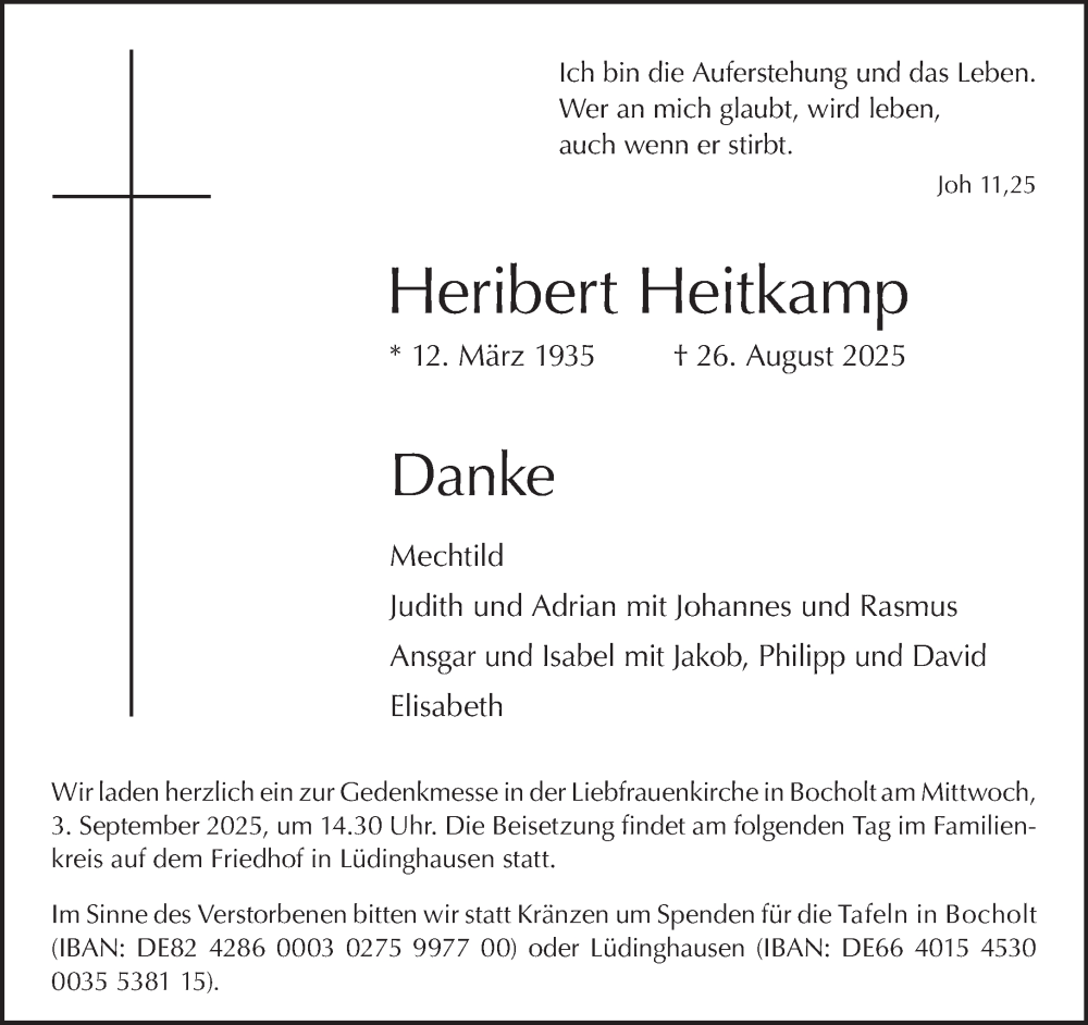  Traueranzeige für Heribert Heitkamp vom 30.08.2025 aus 