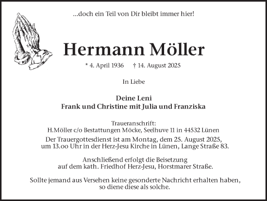 Traueranzeige von Hermann Möller von Ruhr Nachrichten