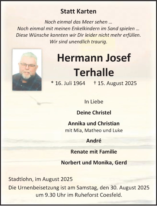 Traueranzeige von Hermann Josef Terhalle von Münsterland Zeitung