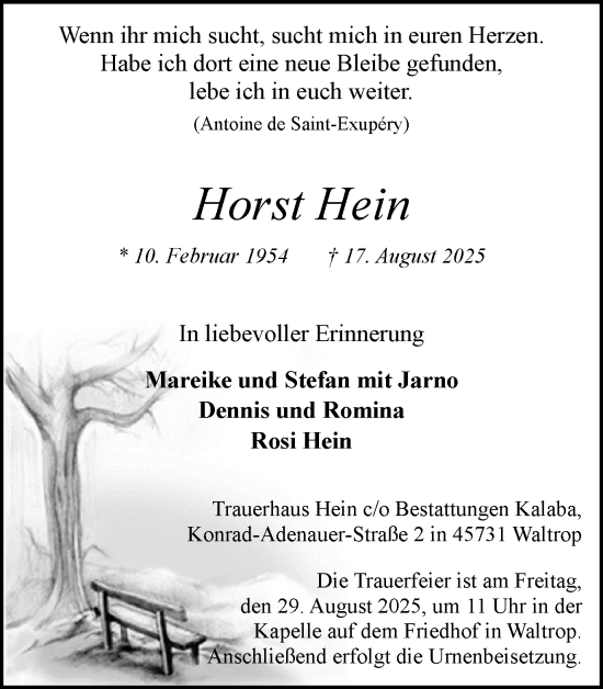 Traueranzeige von Horst Hein von Trauer Vest