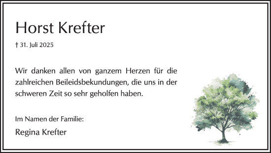 Traueranzeige von Horst Krefter von Hellweger Anzeiger