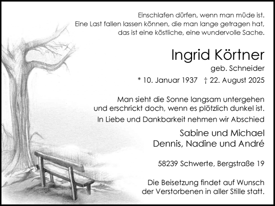 Traueranzeige von Ingrid Körtner von Ruhr Nachrichten