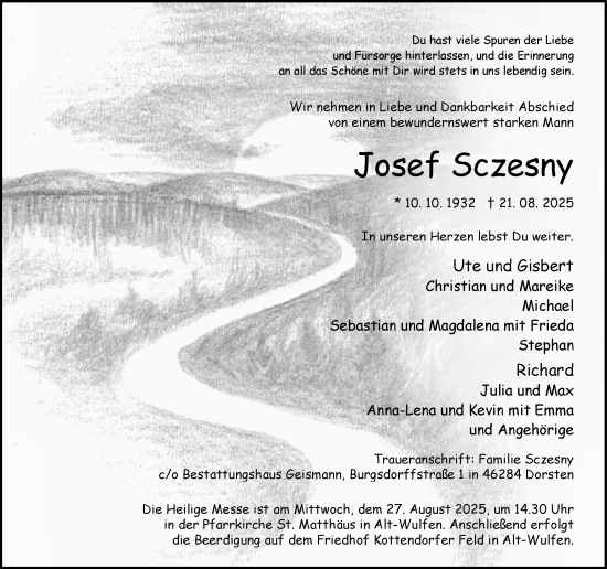 Traueranzeige von Josef Sczesny von Ruhr Nachrichten und Dorstener Zeitung