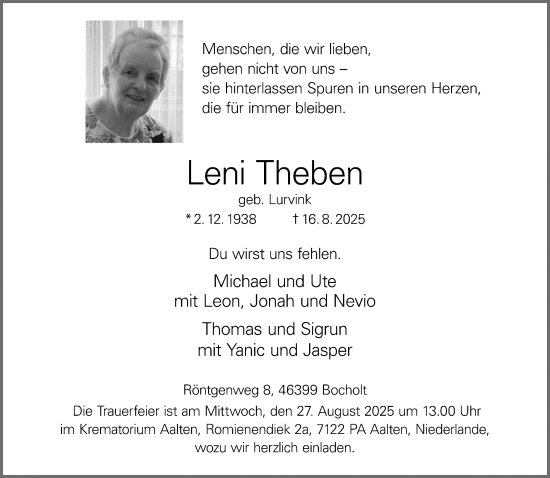 Traueranzeige von Leni Theben 