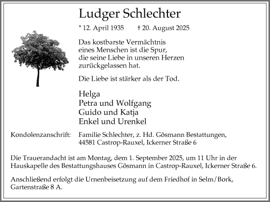 Traueranzeige von Ludger Schlechter von Stadtanzeiger Castrop-Rauxel
