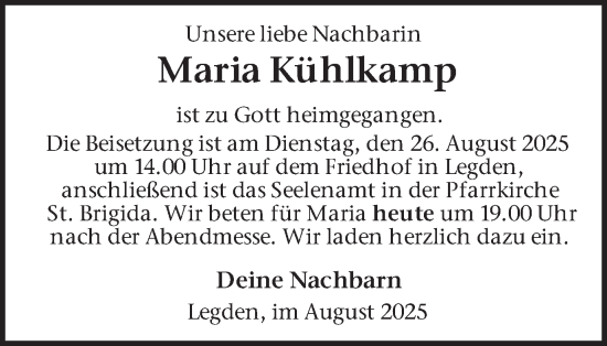 Traueranzeige von Maria Kühlkamp von Münsterland Zeitung