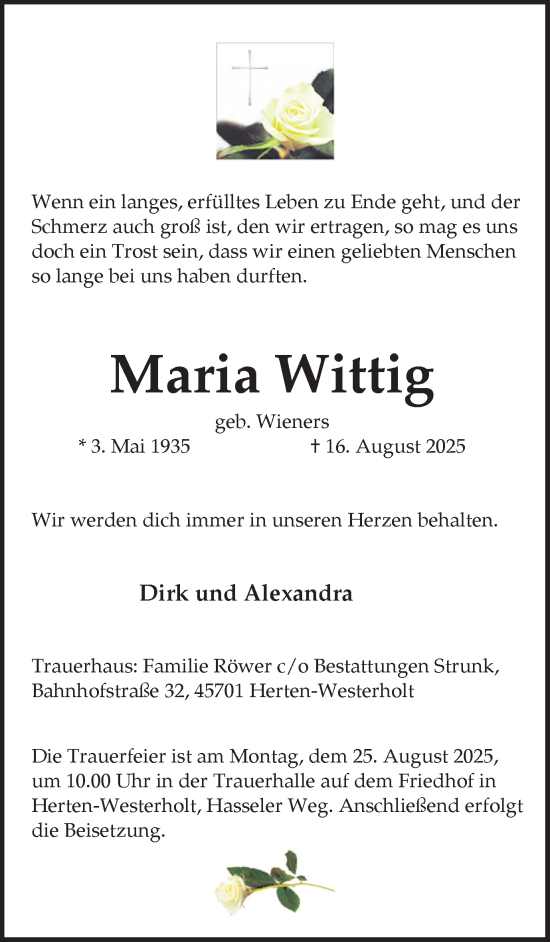 Traueranzeige von Maria Wittig von Trauer Vest