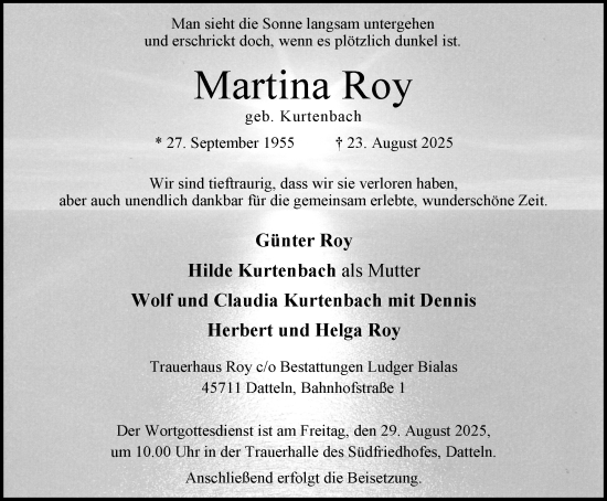 Traueranzeige von Martina Roy von Trauer Vest