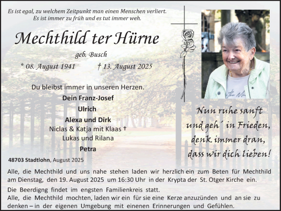 Traueranzeige von Mechthild ter Hürne von Münsterland Zeitung