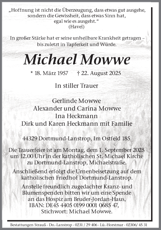 Traueranzeige von Michael Mowwe von Ruhr Nachrichten
