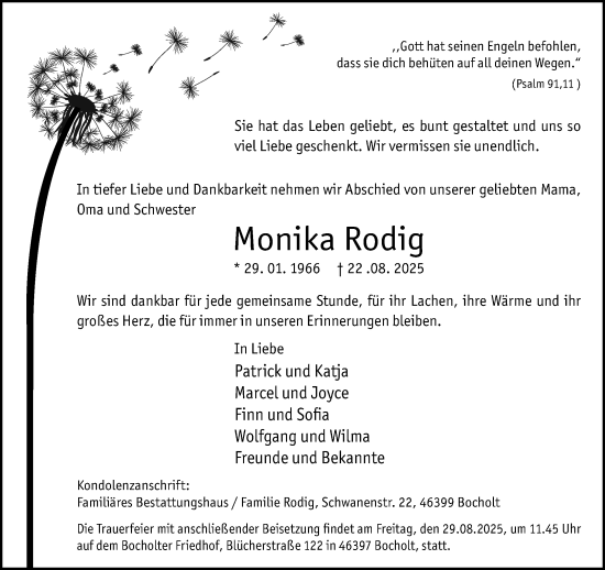 Traueranzeige von Monika Rodig 