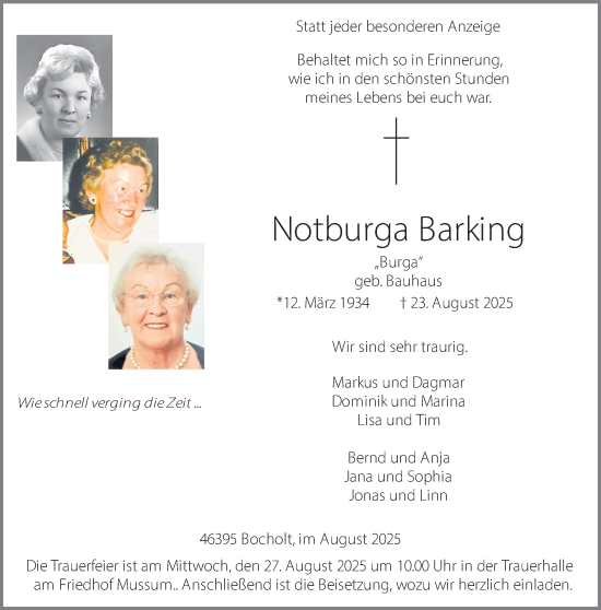 Traueranzeige von Notburga Barking 