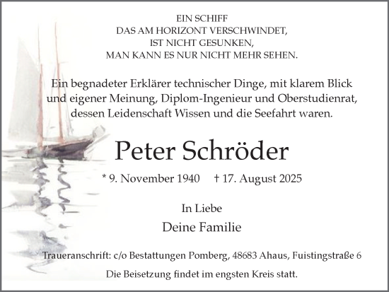 Traueranzeige von Peter Schröder von Münsterland Zeitung