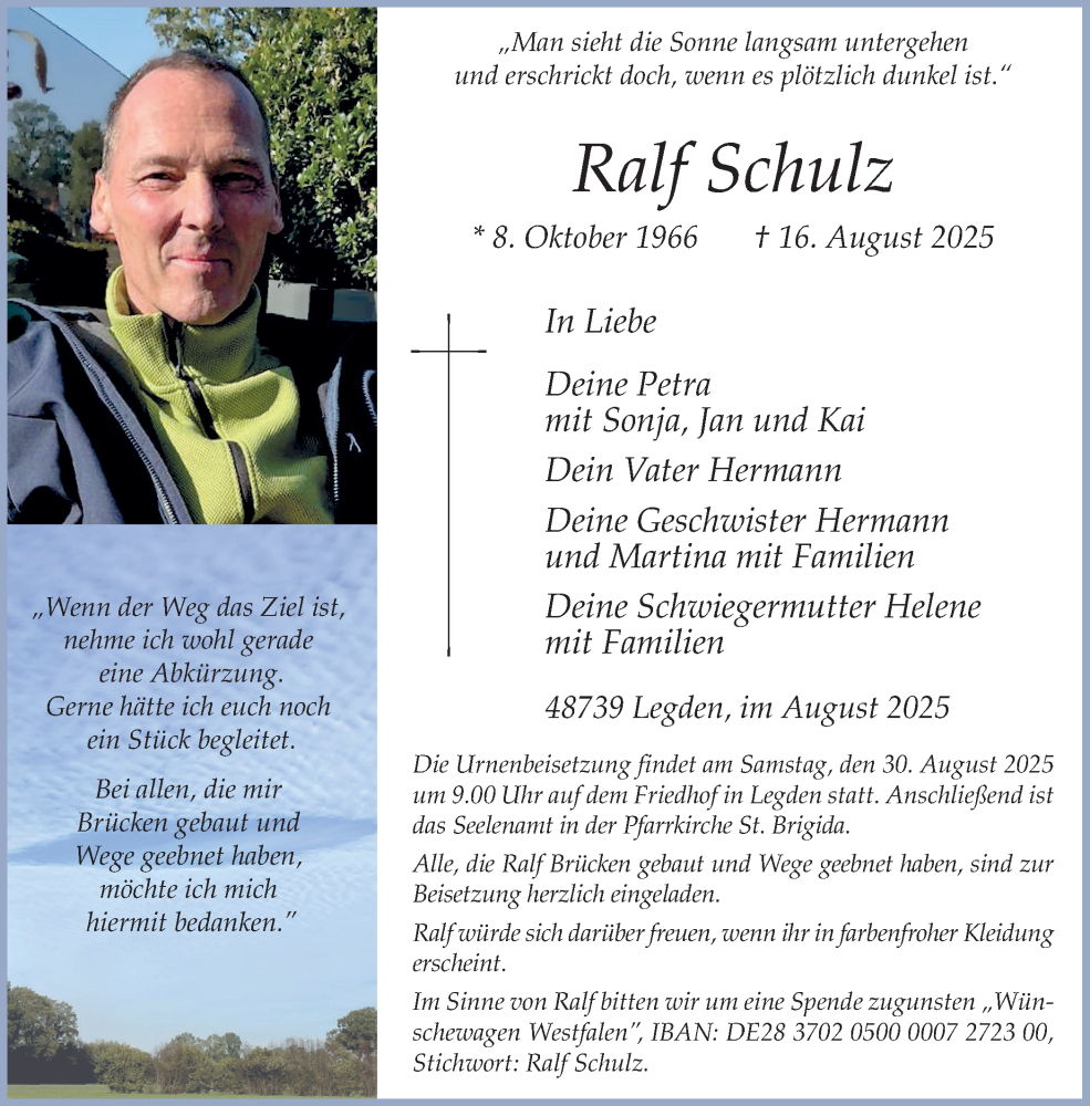  Traueranzeige für Ralf Schulz vom 23.08.2025 aus Münsterland Zeitung