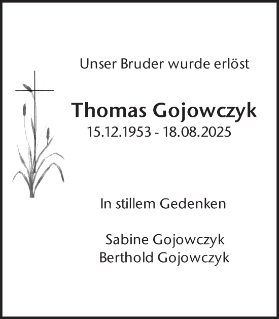 Traueranzeige von Thomas Gojowczyk von Trauer Vest