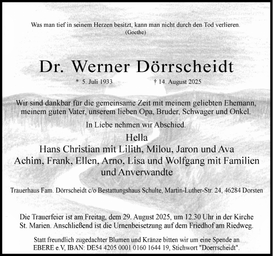 Traueranzeige von Werner Dörrscheidt von Ruhr Nachrichten und Dorstener Zeitung