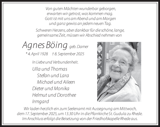 Traueranzeige von Agnes Böing 