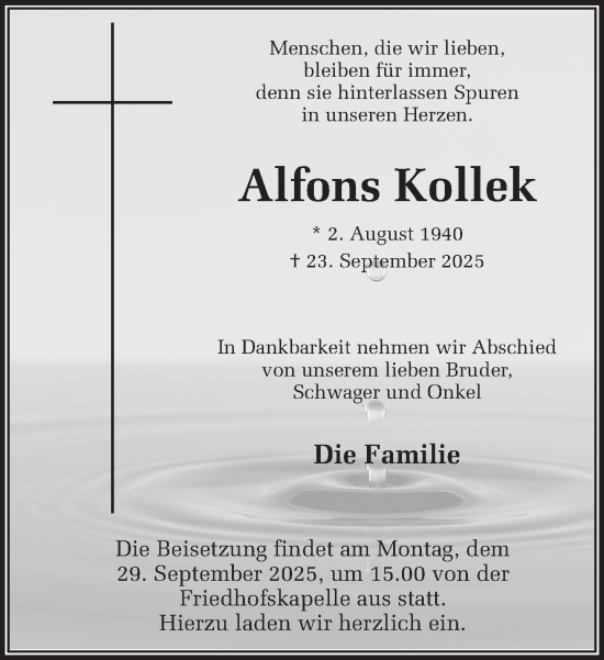 Traueranzeige von Alfons Kollek 
