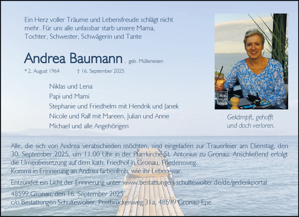  Traueranzeige für Andrea Baumann vom 24.09.2025 aus 