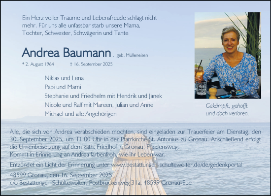 Traueranzeige von Andrea Baumann 
