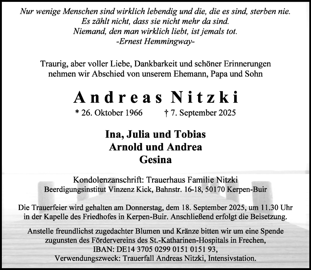 Traueranzeige für Andreas Nitzki vom 13.09.2025 aus 