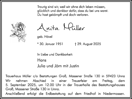 Traueranzeige von Anita Müller von Hellweger Anzeiger