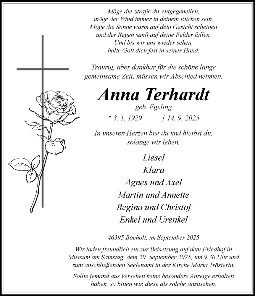  Traueranzeige für Anna Terhardt vom 16.09.2025 aus 