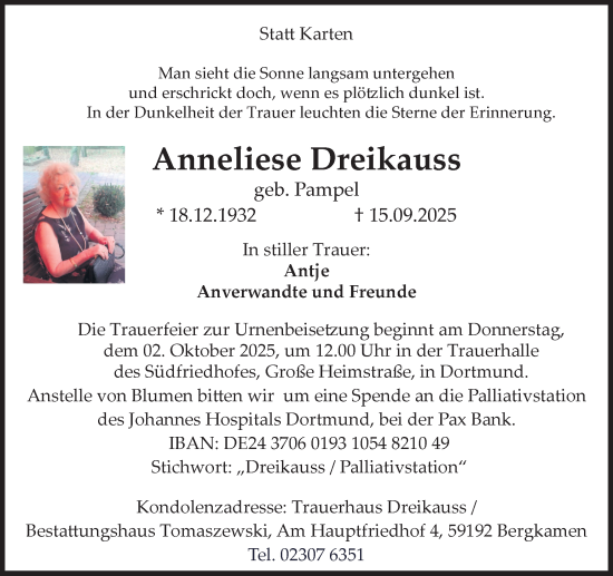 Traueranzeige von Anneliese Dreikauss von Ruhr Nachrichten