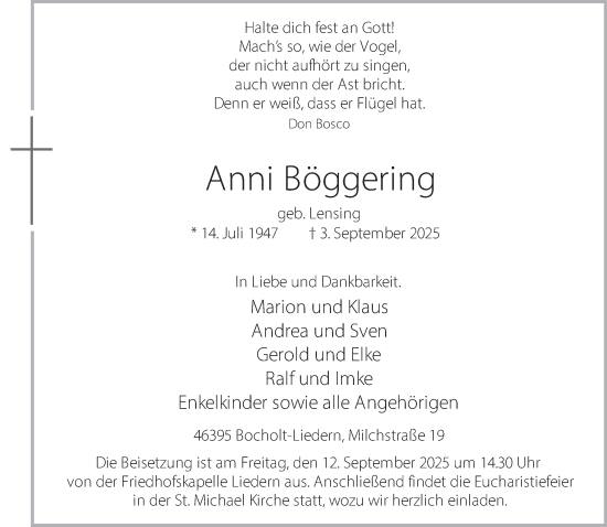 Traueranzeige von Anni Böggering 