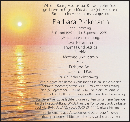 Traueranzeige von Barbara Pickmann 