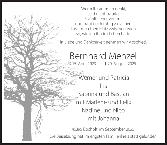 Traueranzeige von Bernhard Menzel 