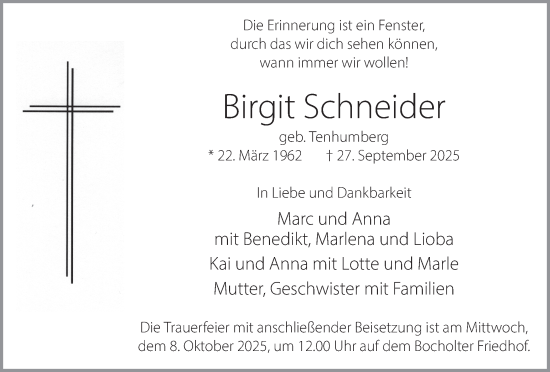 Traueranzeige von Birgit Schneider 
