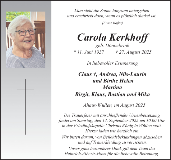 Traueranzeige von Carola Kerkhoff von Münsterland Zeitung