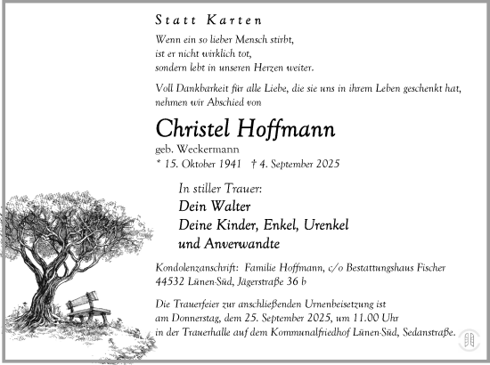 Traueranzeige von Christel Hoffmann von Ruhr Nachrichten