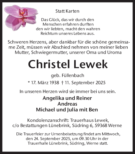 Traueranzeige von Christel Lewek von Ruhr Nachrichten