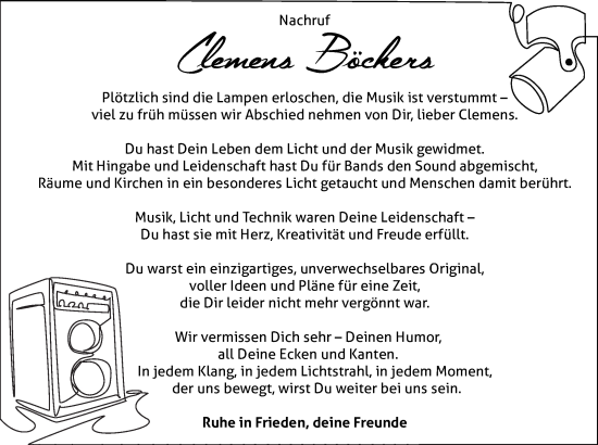 Traueranzeige von Clemens Böckers von Münsterland Zeitung