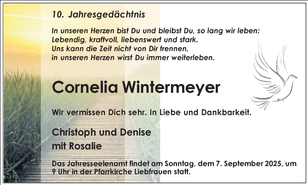  Traueranzeige für Cornelia Wintermeyer vom 02.09.2025 aus Trauer Vest