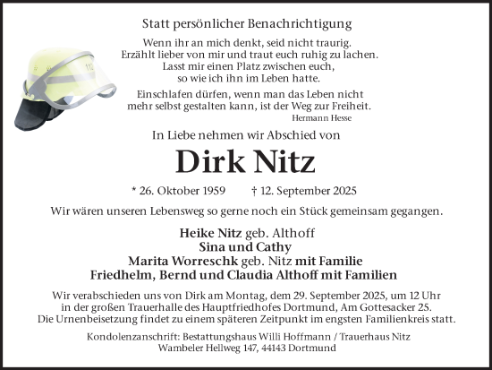 Traueranzeige von Dirk Nitz von Ruhr Nachrichten