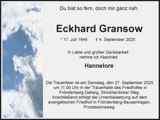 Traueranzeige von Eckhard Gransow von Hellweger Anzeiger