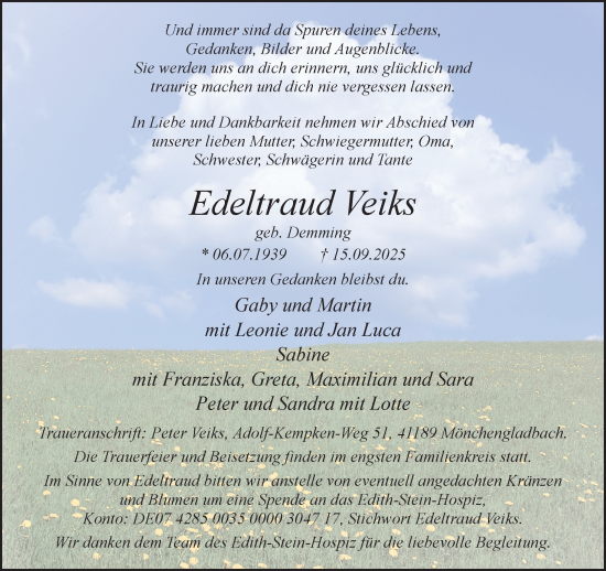 Traueranzeige von Edeltraud Veiks 