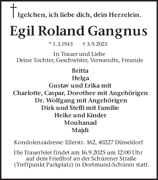 Traueranzeige von Egil Roland Gangnus von Ruhr Nachrichten