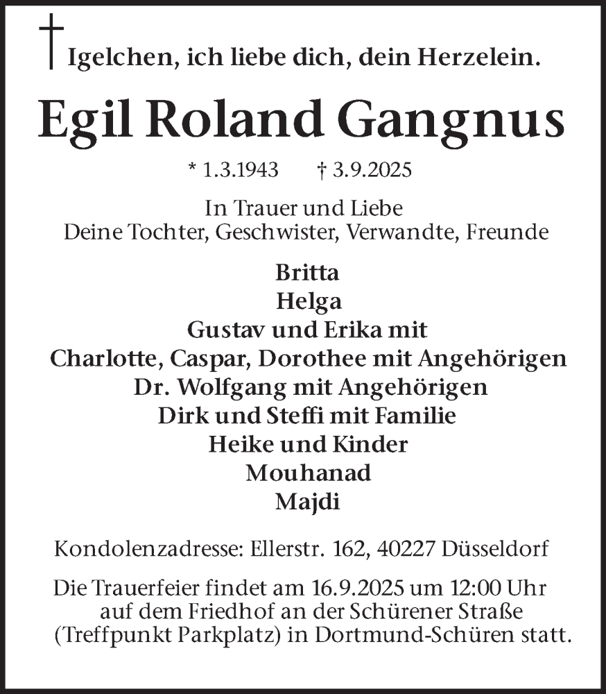  Traueranzeige für Egil Roland Gangnus vom 10.09.2025 aus Ruhr Nachrichten