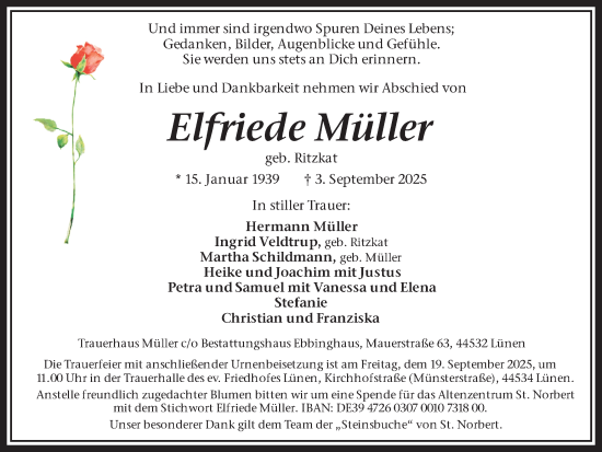 Traueranzeige von Elfriede Müller von Ruhr Nachrichten